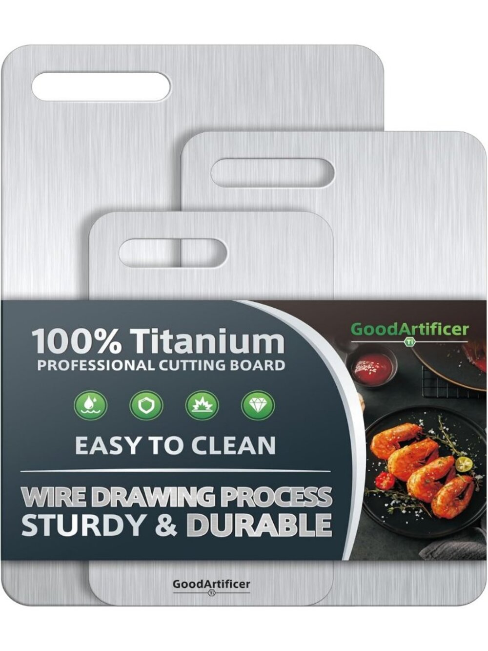 Set of 3 Non-Toxic Titanium Cutting Boards - Double-Sided, Dishwasher Safe
